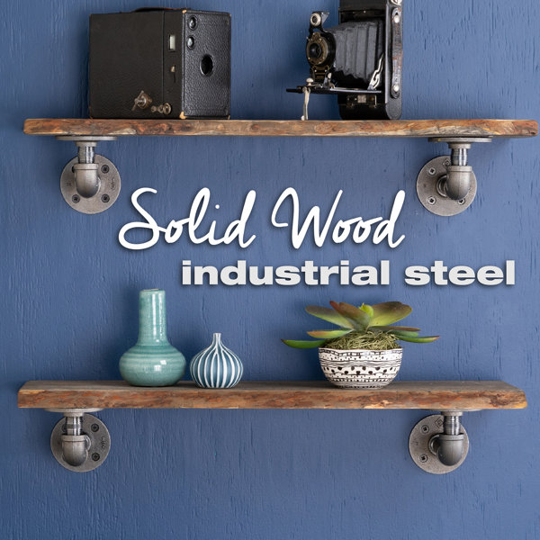 Williston Live Edge Wood Shelf With Industrial LShaped Pipe